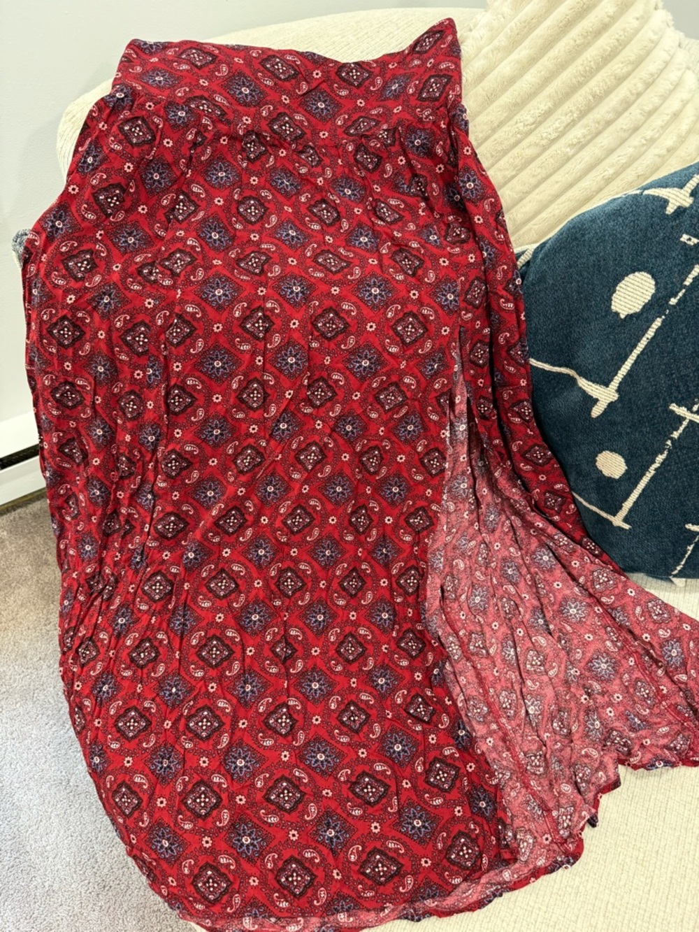 Hollister Red Printed Maxi Skirt